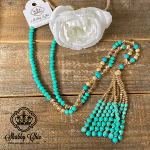 Turquoise Beaded Tassel Necklace