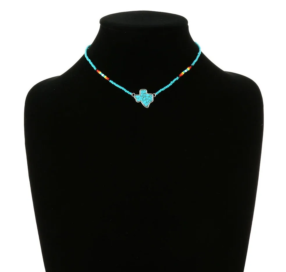 Turquoise Texas Pendant Seed Bead Choker