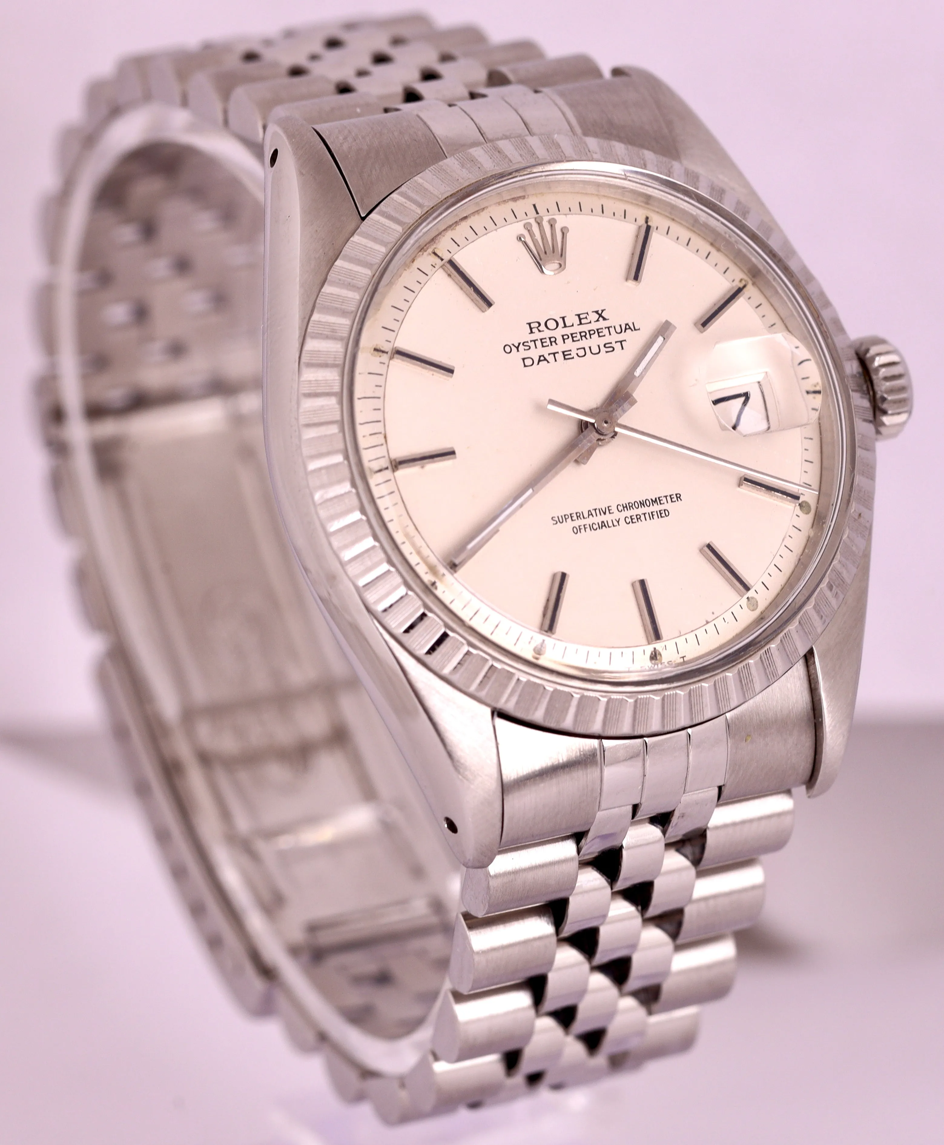 Vintage 1974 Rolex DateJust 36mm Stainless Steel 1603 Silver Jubilee Watch