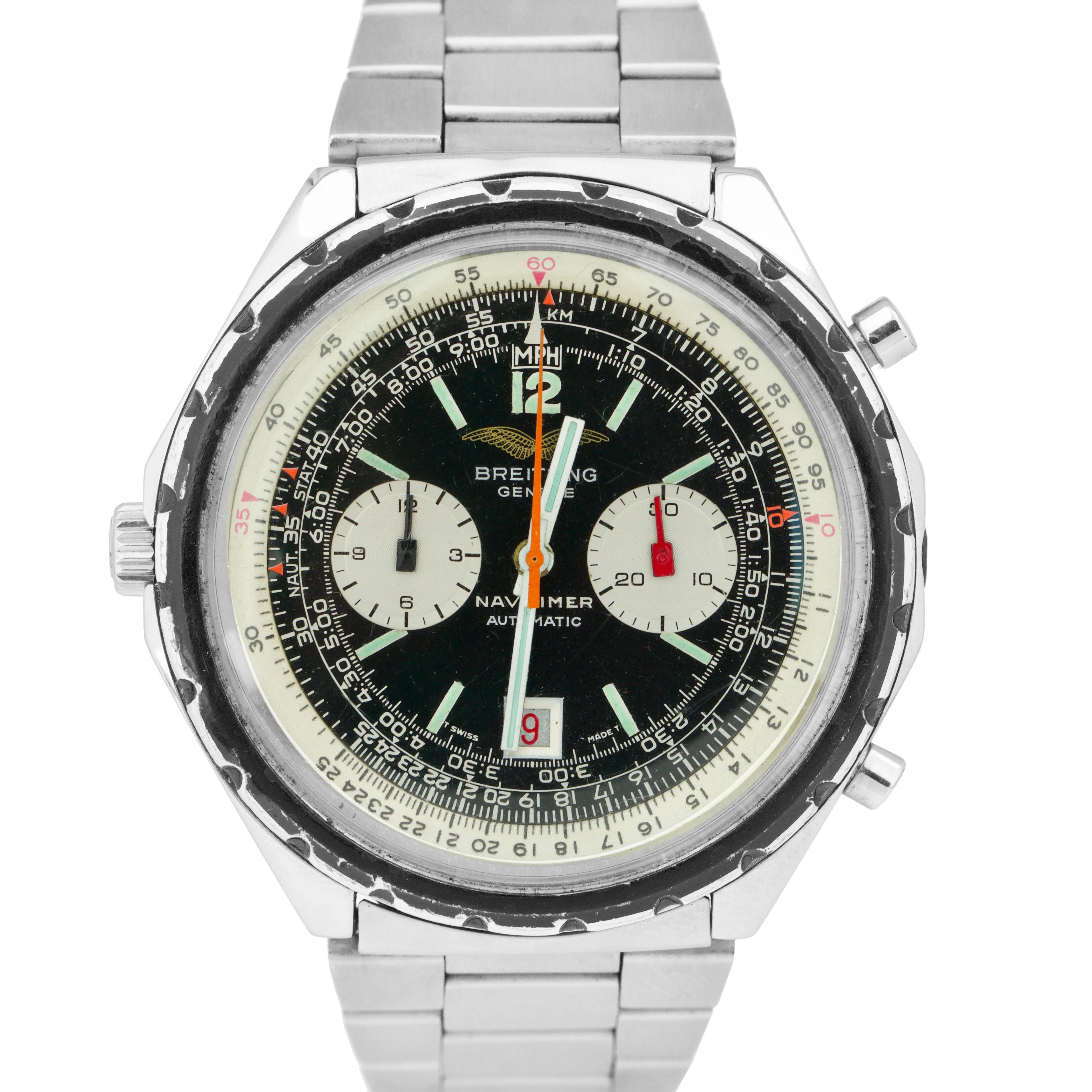 Vintage Breitling Navitimer Chronograph Black 1806 Stainless Steel 48mm Watch