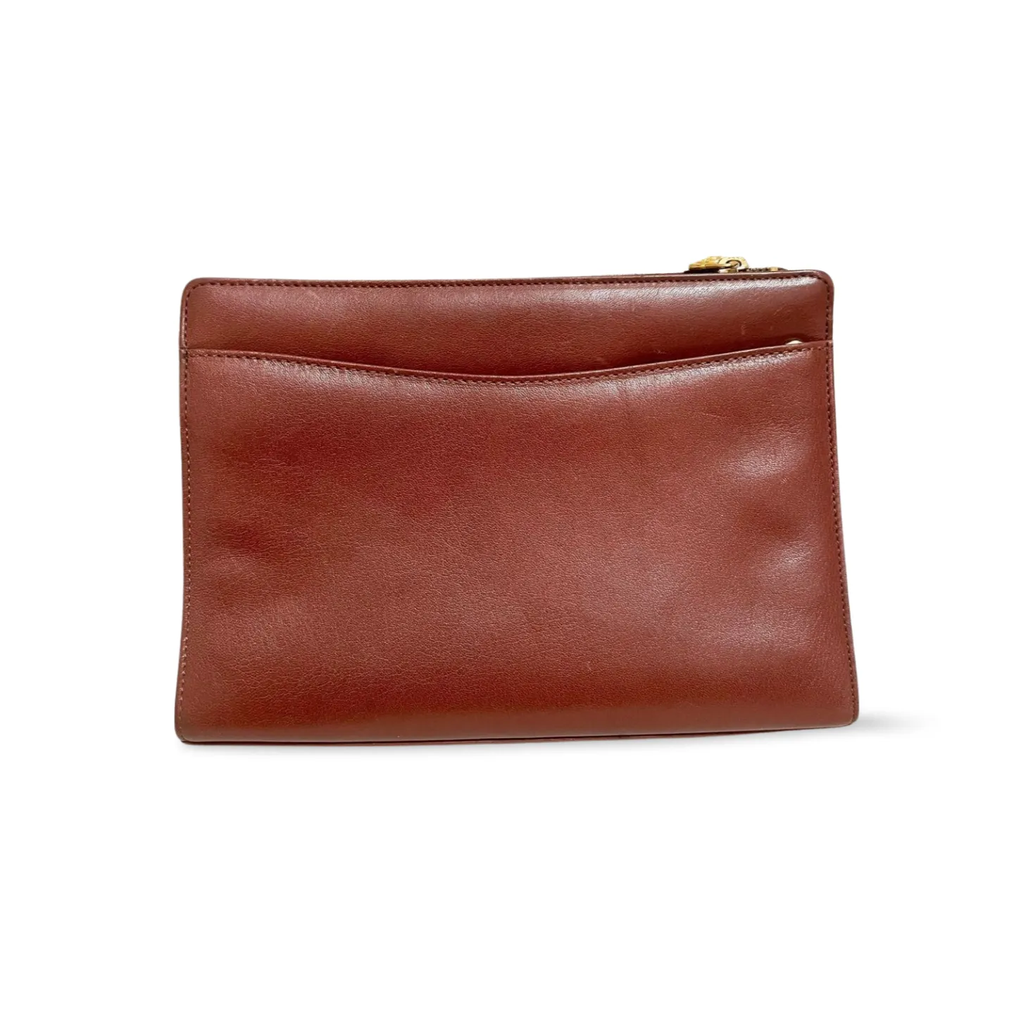 Vintage Gianni Versace brown leather wristlet, purse clutch, case bag with its iconic golden sunburst charms. Unisex bag. 061027y1