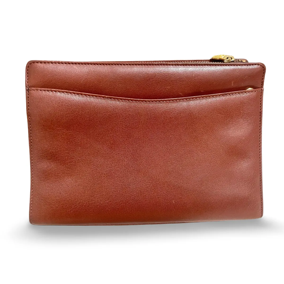 Vintage Gianni Versace brown leather wristlet, purse clutch, case bag with its iconic golden sunburst charms. Unisex bag. 061027y1