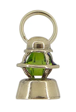 Vintage Green Glass Railroad Lantern Charm in 10 Karat Yellow Gold