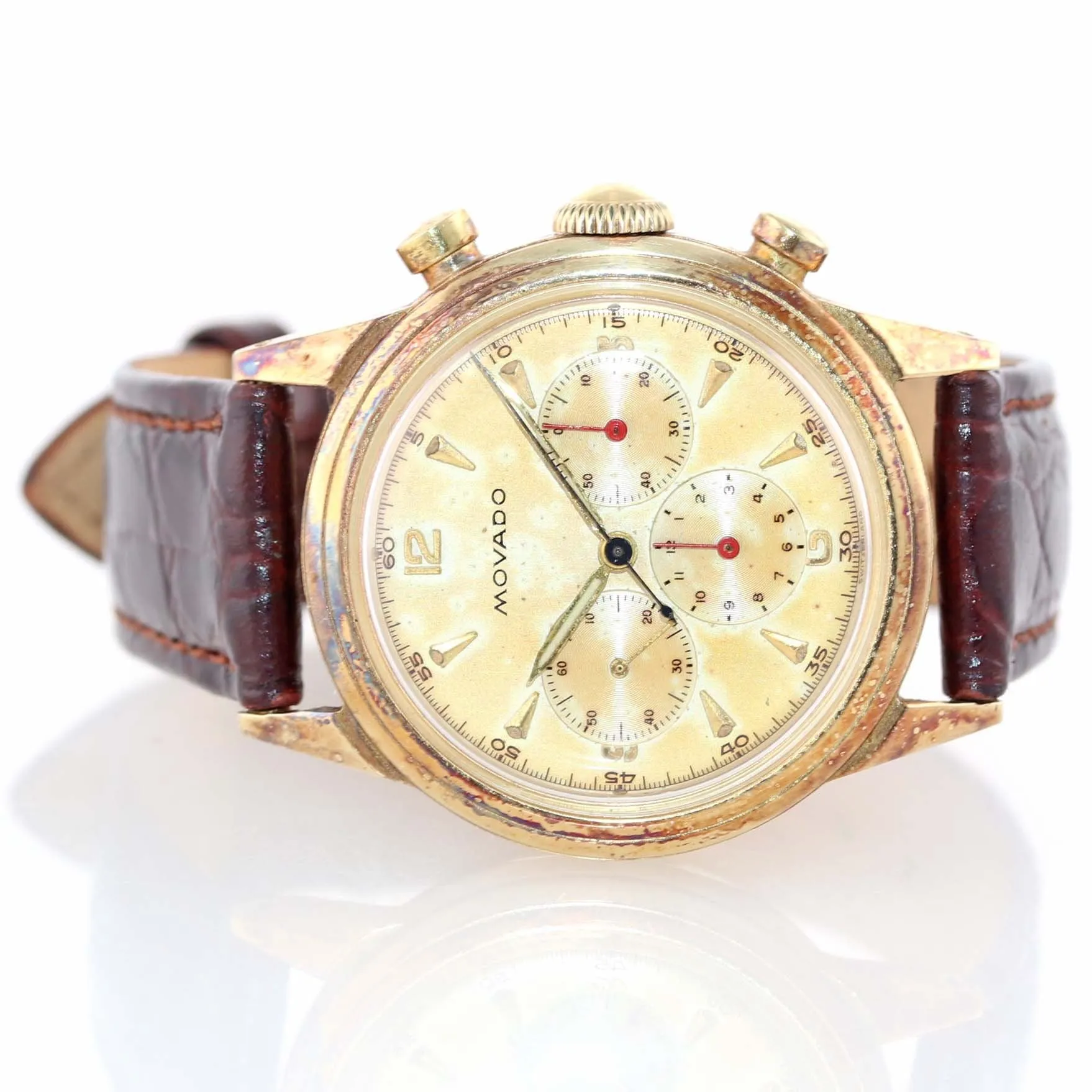 Vintage Movado 95M Solid 18k Yellow Gold Manual 35mm Patina Chronograph Watch