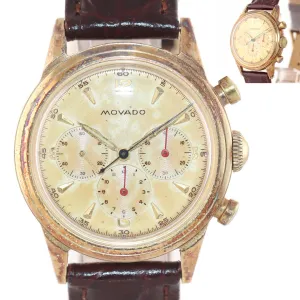 Vintage Movado 95M Solid 18k Yellow Gold Manual 35mm Patina Chronograph Watch