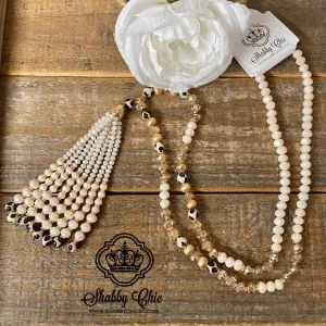 White Beaded Tassel Necklace