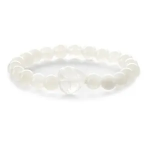 White Quartz Heart Charm Beaded Stretch Bracelet