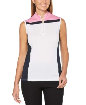 Womens Sleeveless 1/4 Zip Color Block Polo