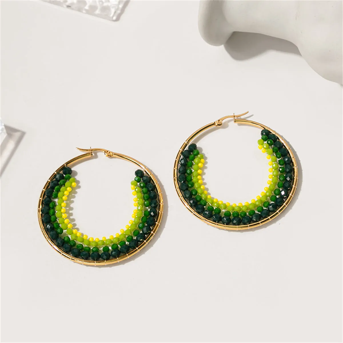 Yellow Acrylic & 18K Gold-Plated Beaded Hoop Earrings