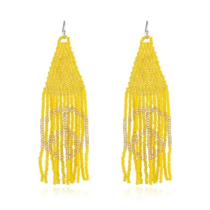 Yellow & Champagne Peace Sign Beaded Drop Earrings