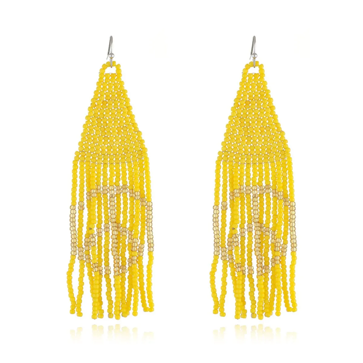 Yellow & Champagne Peace Sign Beaded Drop Earrings
