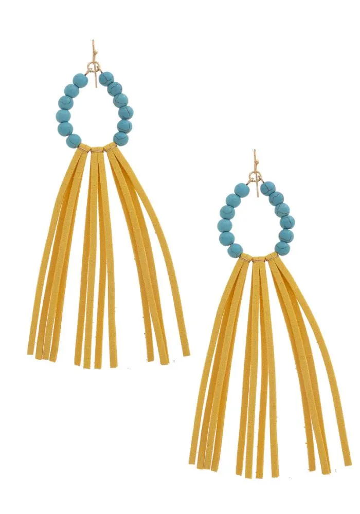 Yellow Leather Dangle Drop Earring