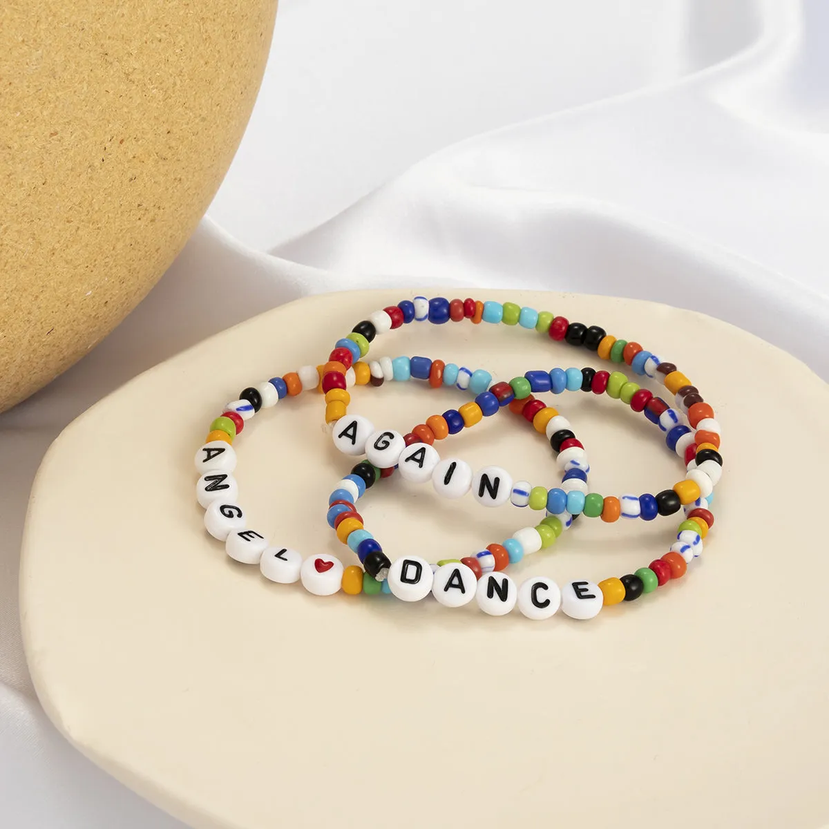 Yellow Multicolor & Teal Howlite 'Angel' Beaded Stretch Bracelet Set