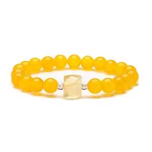 Yellow Quartz Cylinder Charm Beaded Stretch Bracelet