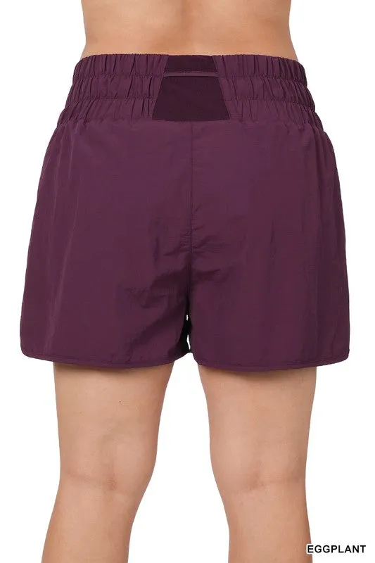 ZENANA Plus Windbreaker Smocked Waistband Running Shorts