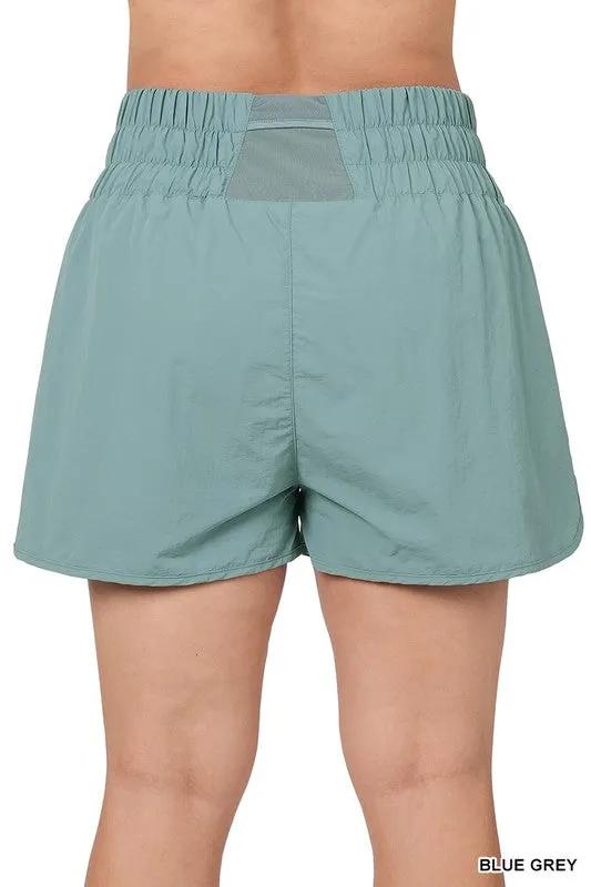 ZENANA Plus Windbreaker Smocked Waistband Running Shorts